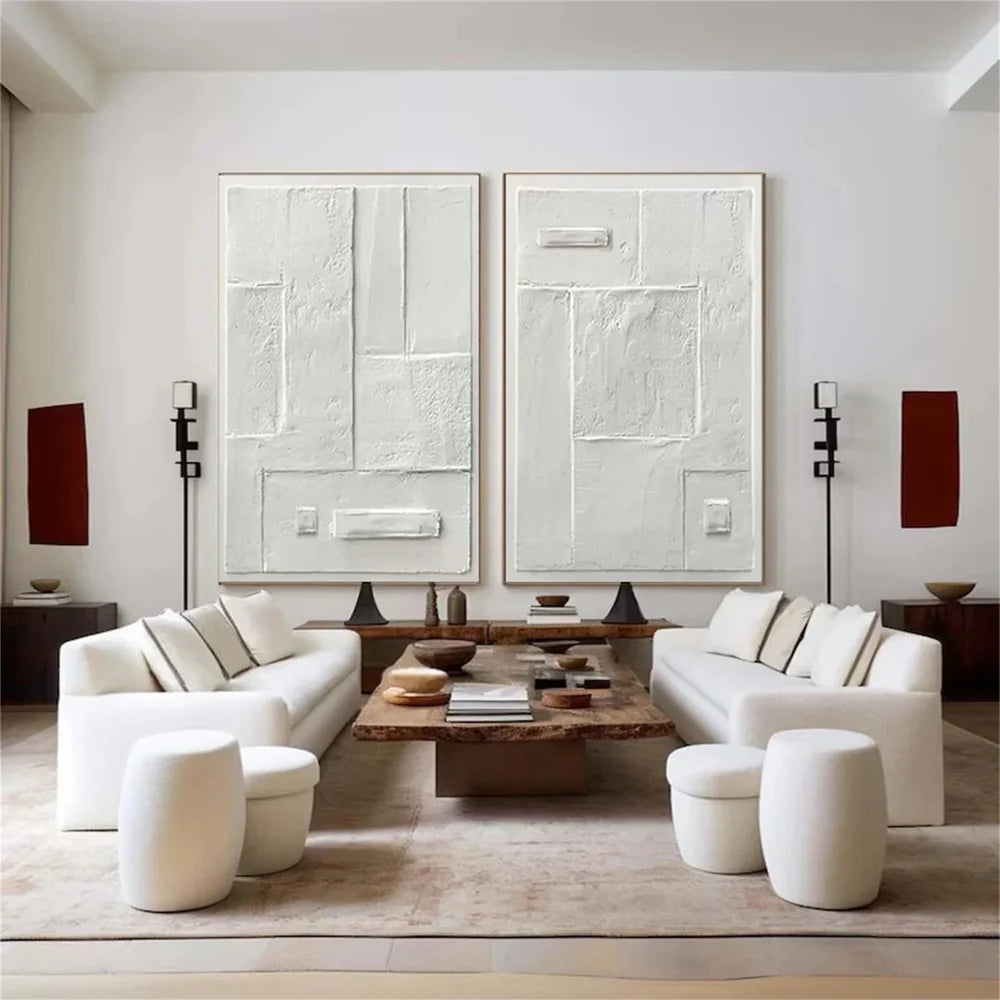 White Minimalist Textured Wall Art Set of 2 #WM042