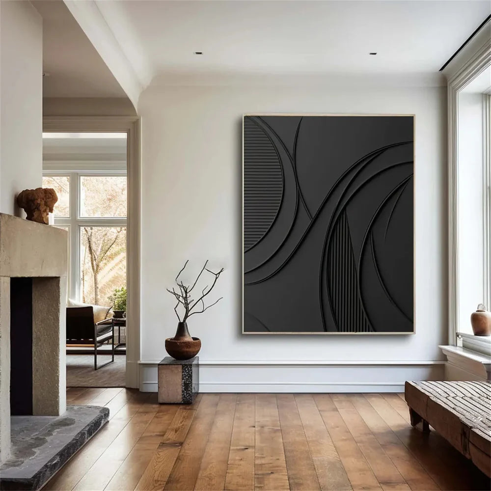Black Minimalist Textured Canvas Art #WZ067