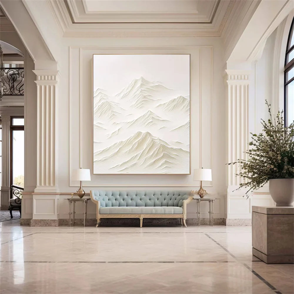 White Minimalist Mountain Textured Canvas Art #BT002