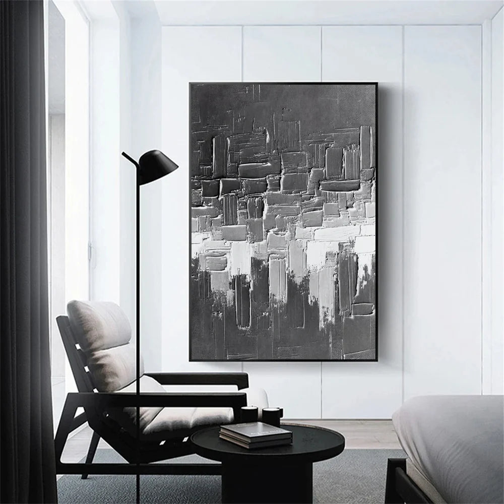 Black and White Minimalist Textured Canvas Art #WZ017