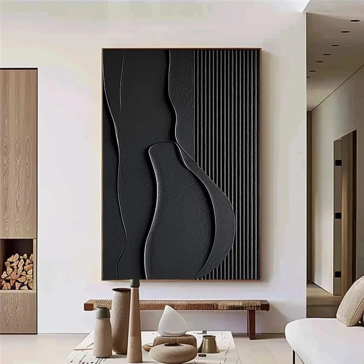 Black Minimalist Textured Canvas Art #WZ084