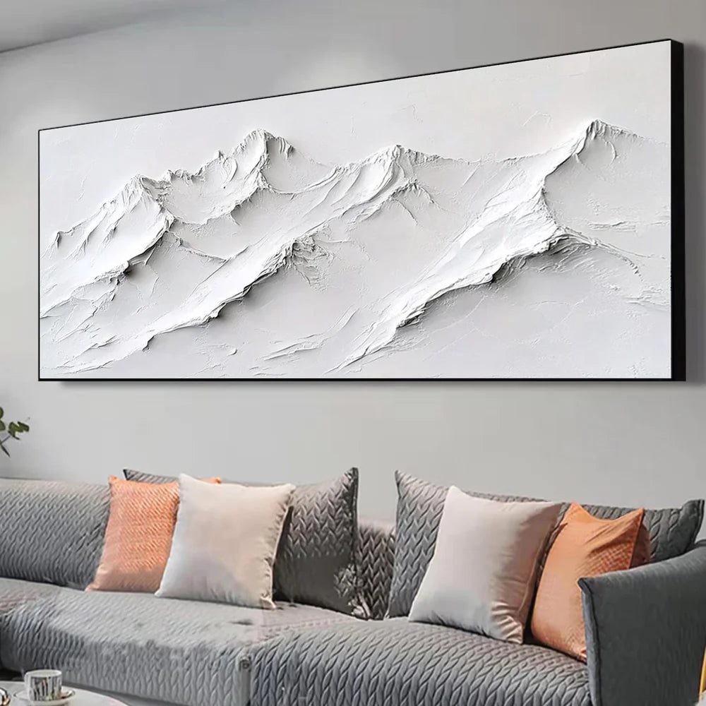 White Minimalist Mountain Textured Canvas Art #BT022