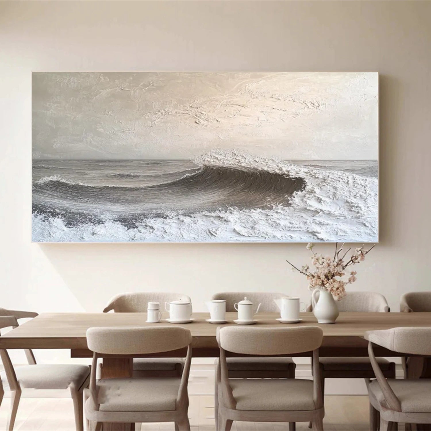 Minimalist Ocean And Sky Textured Canvas Art #OC083