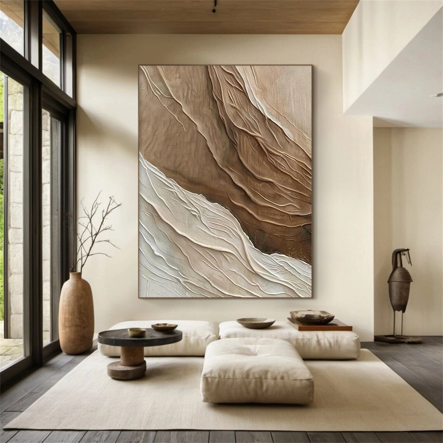 Beige and Brown Minimalist Textured Canvas Art #WM094