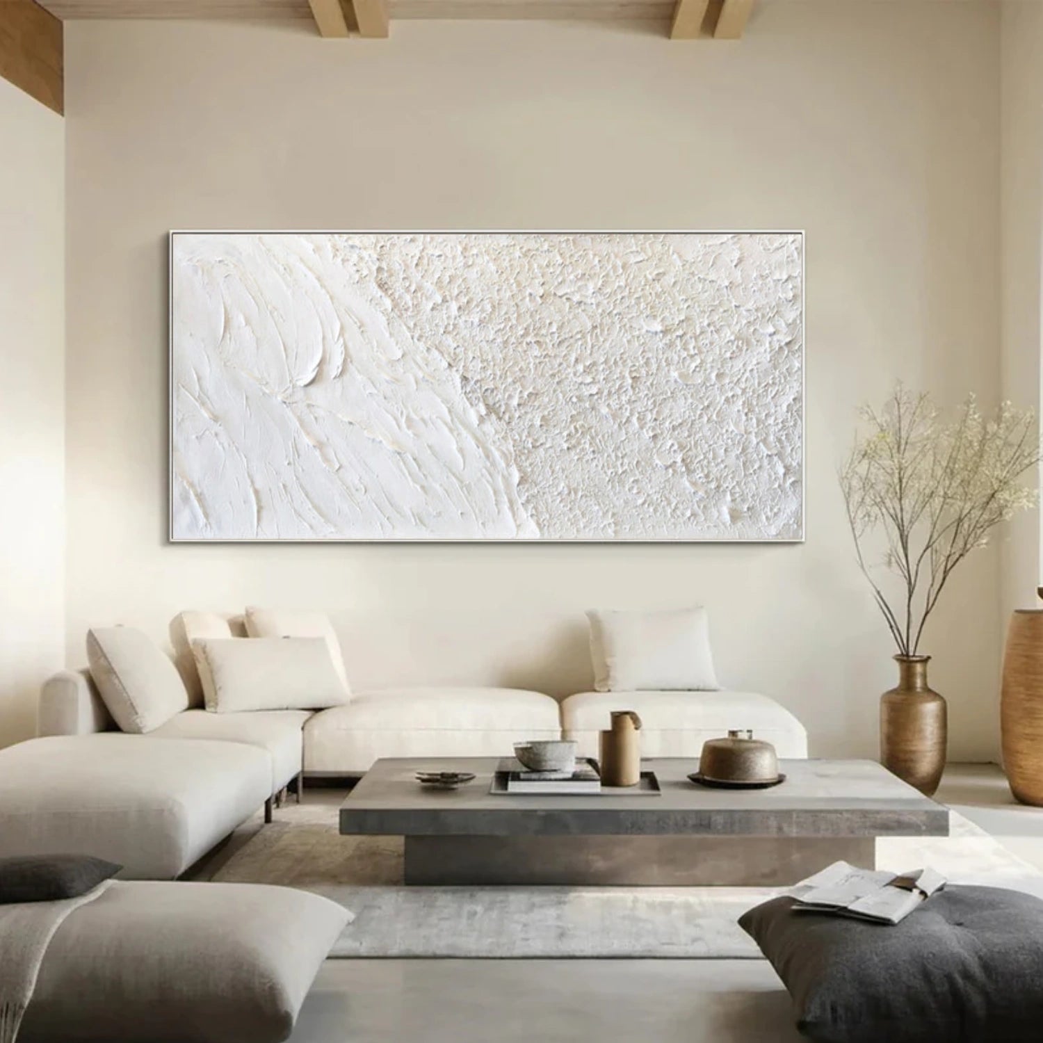 White Minimalist Textured Canvas Art #WM116