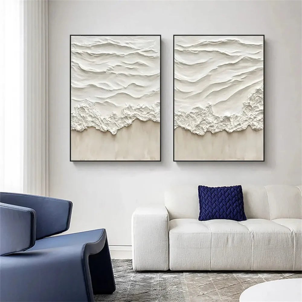 Minimalist Ocean And Sky Textured Set Of 2 Canvas Art #OC049