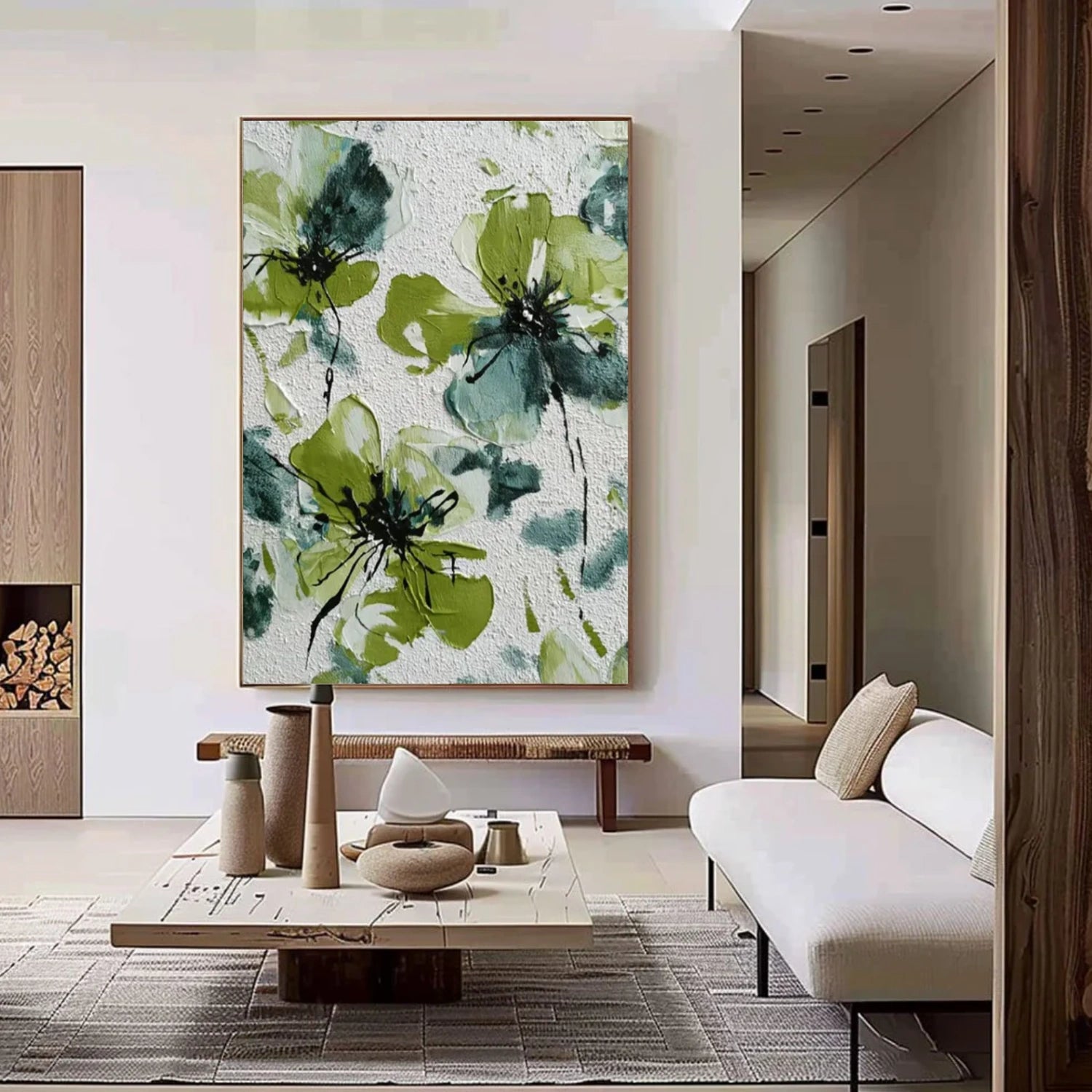 Minimalist Flower And Tree Textured Canvas Art #MF097