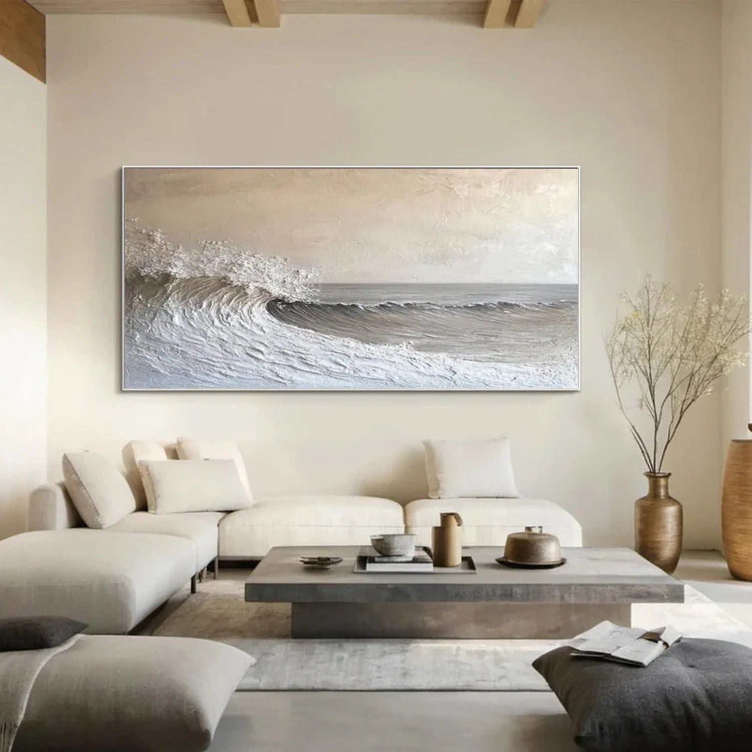 Minimalist Ocean And Sky Textured Canvas Art #OC084