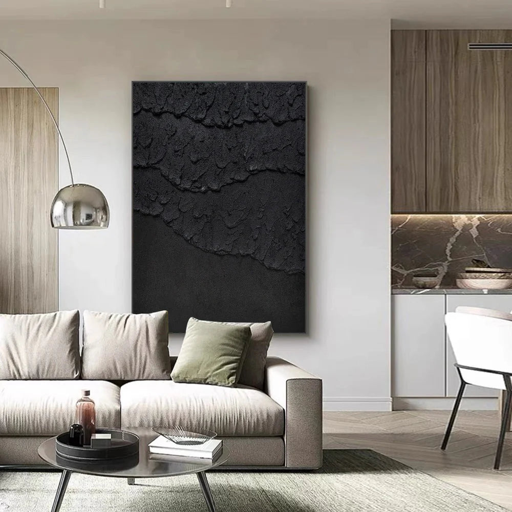 Black Minimalist Textured Canvas Art #WZ031
