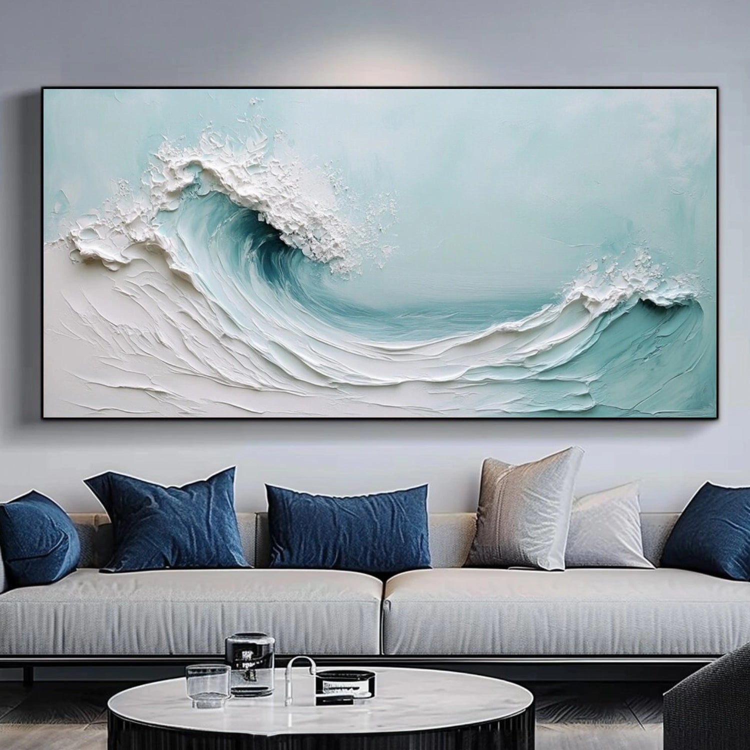 Minimalist Ocean And Sky Textured Canvas Art #OC103