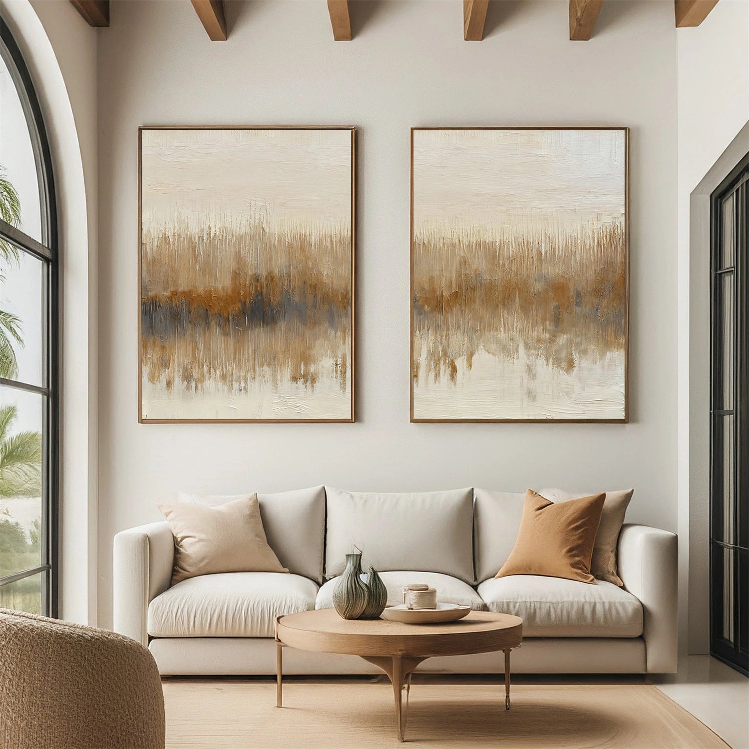 Beige and Brown Abstract Wall Art Set of 2 #VA206