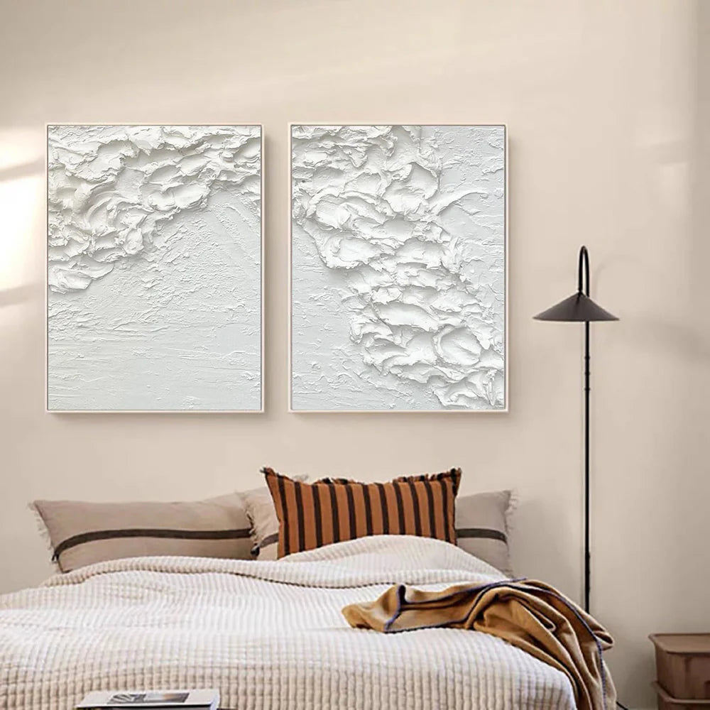 White Minimalist Textured Wall Art Set of 2 #WM002