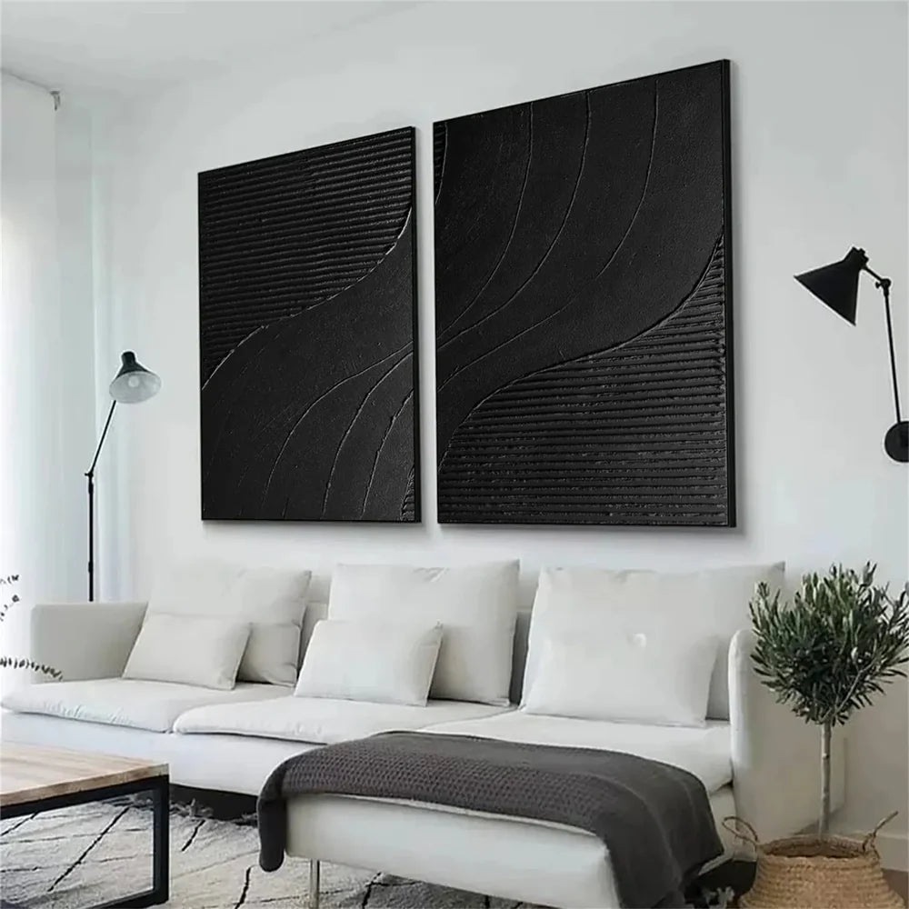 Black Minimalist Textured Canvas Art Set of 2 #WZ078