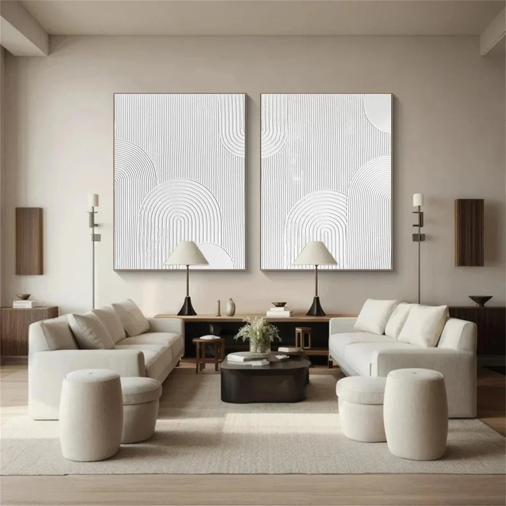 White Minimalist Textured Wall Art Set of 2 #WM023