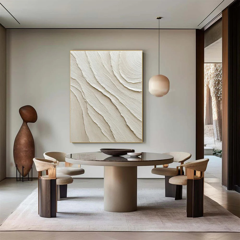 Beige and White Minimalist Textured Canvas Art #WM010