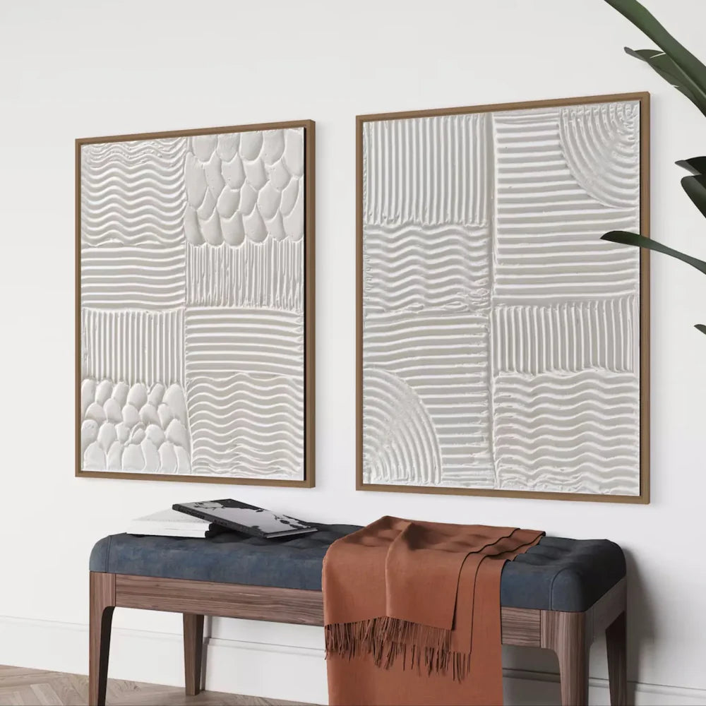 White Minimalist Textured Wall Art Set of 2 #WM075