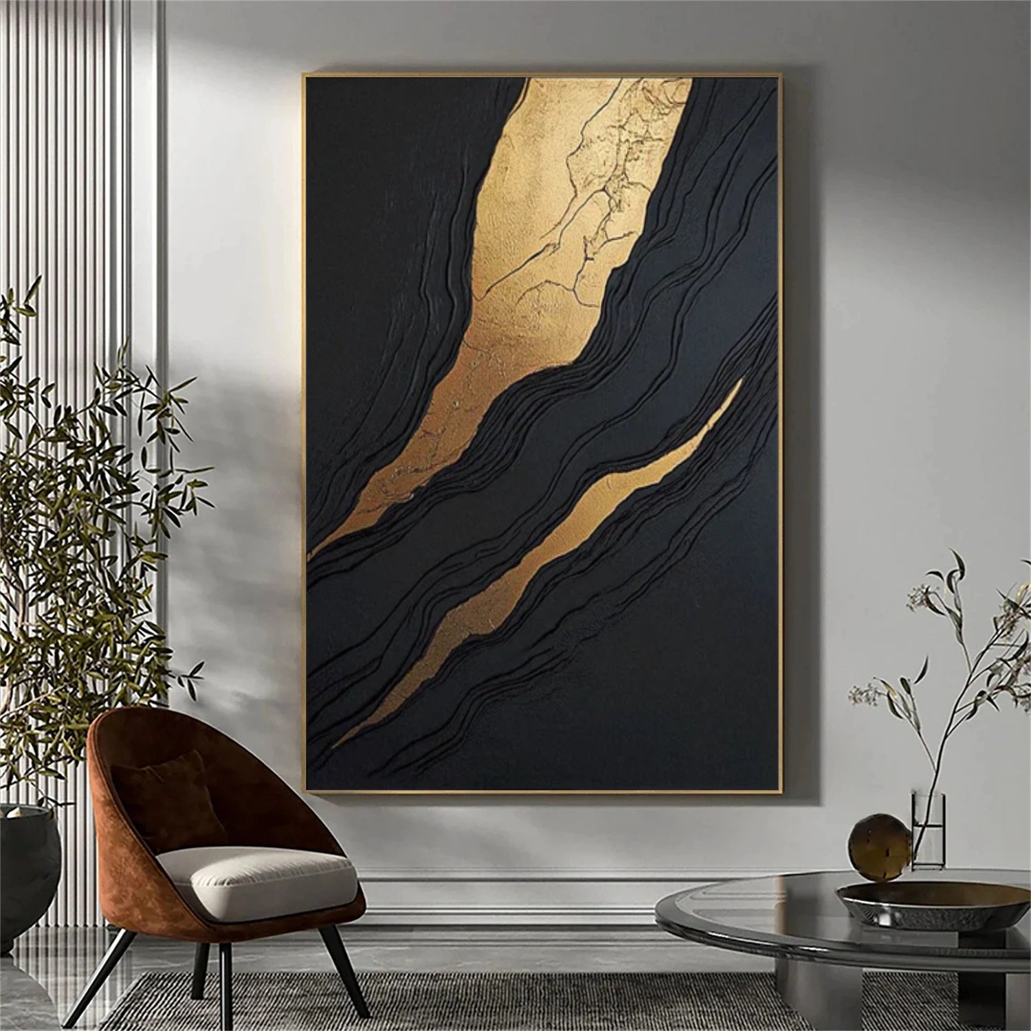Black Minimalist Textured Canvas Art #WZ102