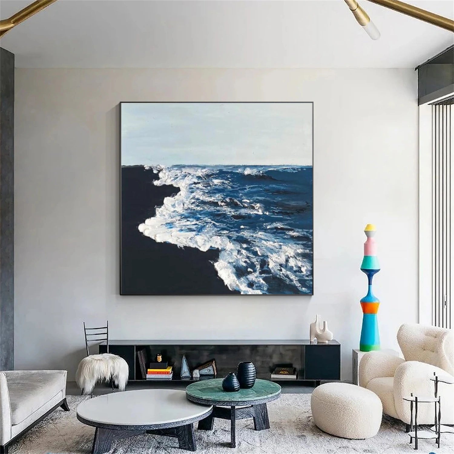 Minimalist Ocean And Sky Textured Canvas Art #OC087