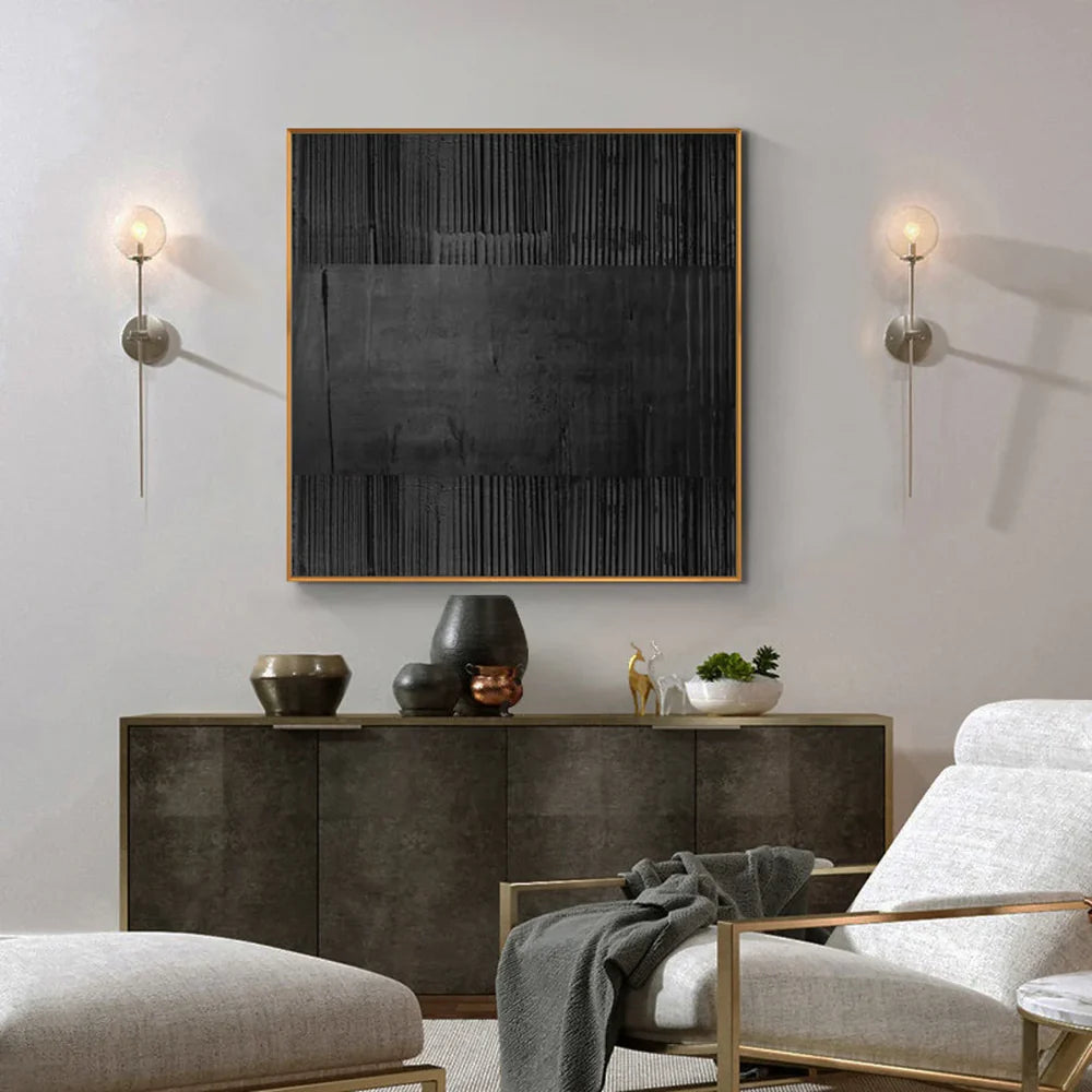 Black Minimalist Textured Canvas Art #WZ036