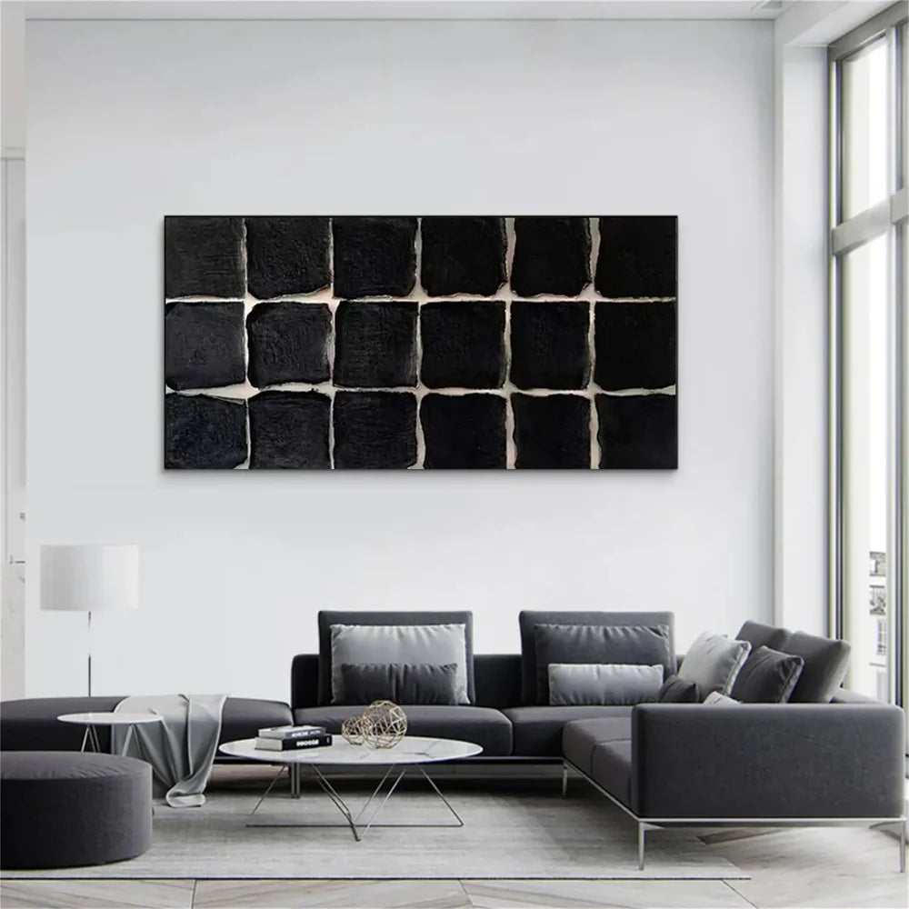 Black Minimalist Textured Canvas Art #WZ077