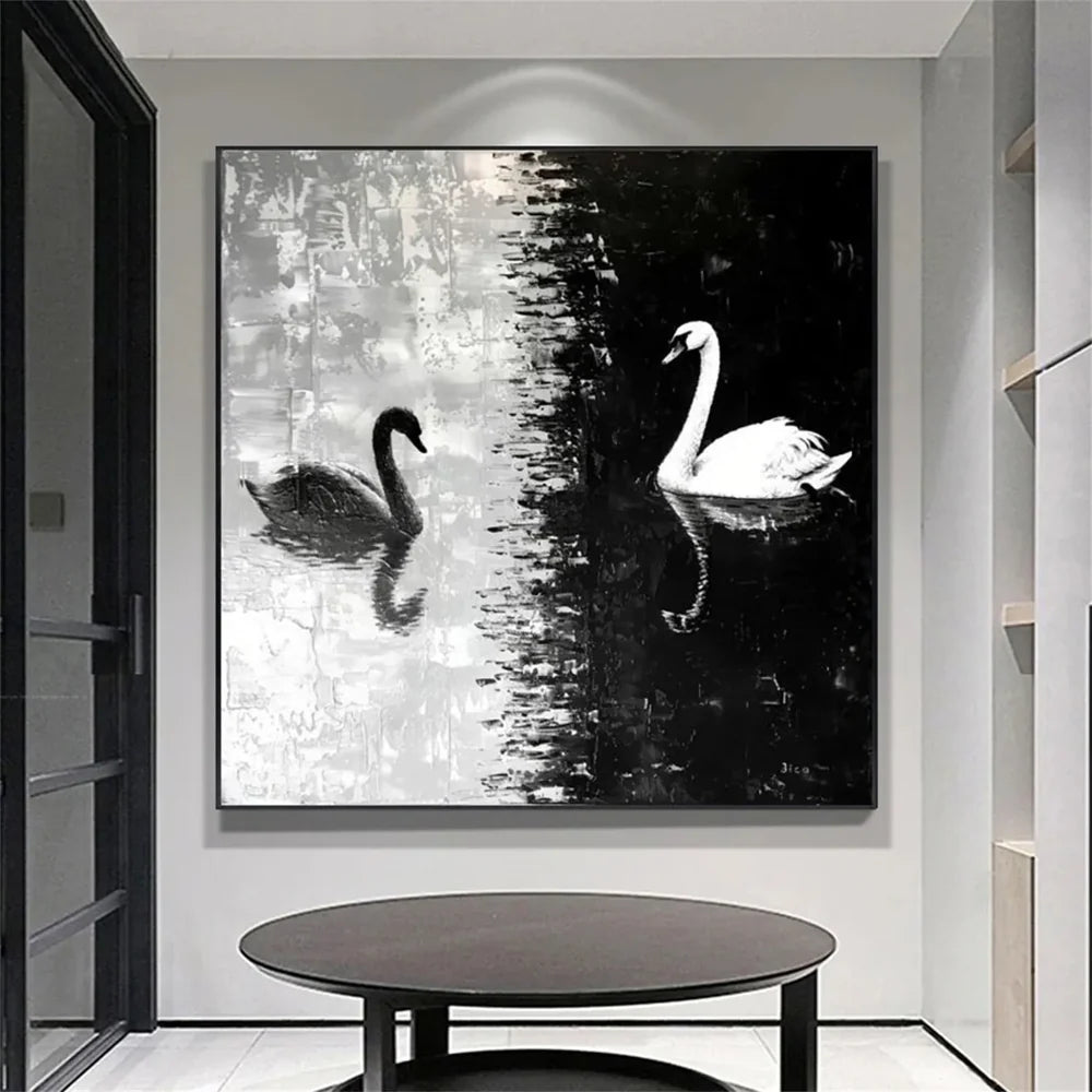 White & Black Abstract Animal Horse Canvas Art #DW072