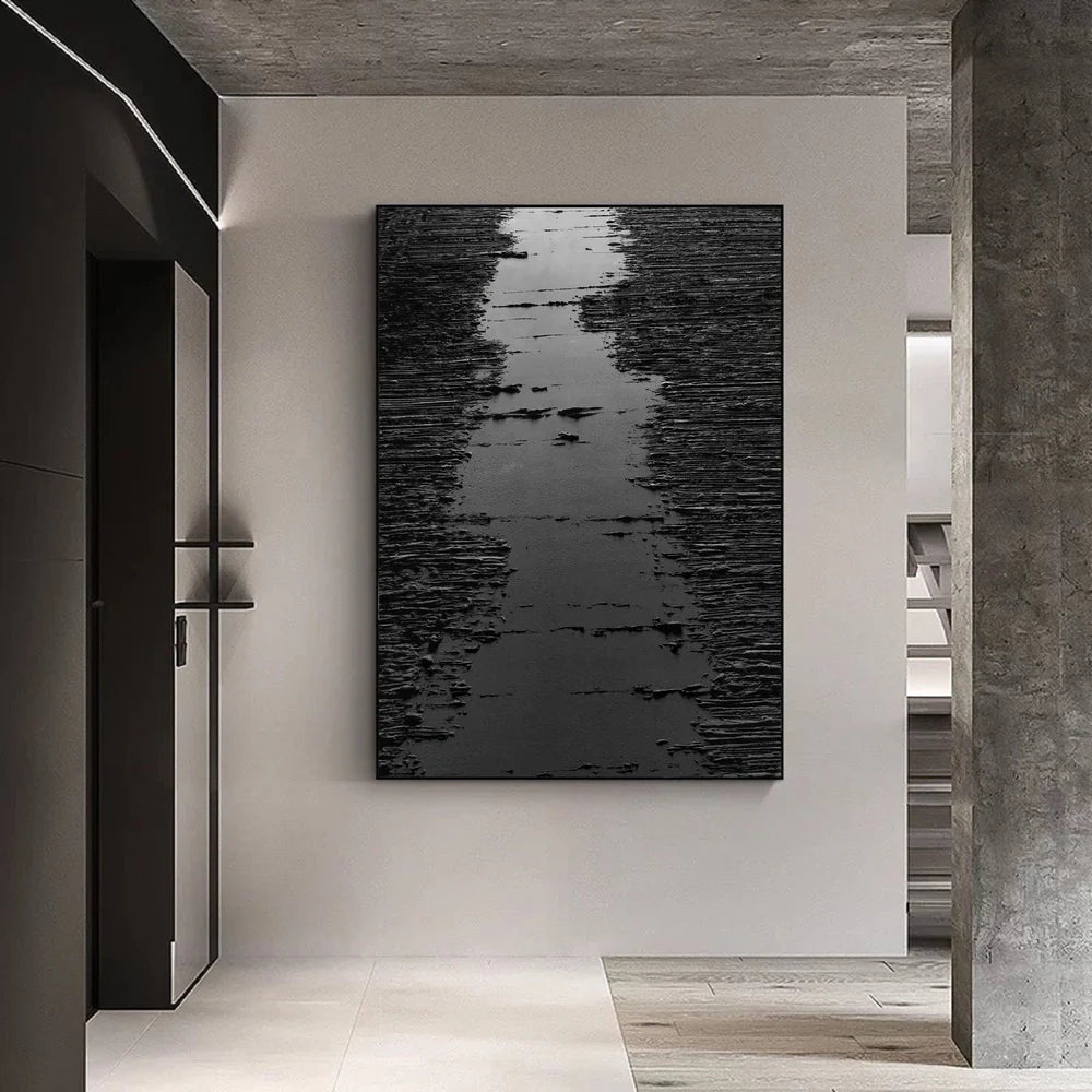 Black Minimalist Textured Canvas Art #WZ025