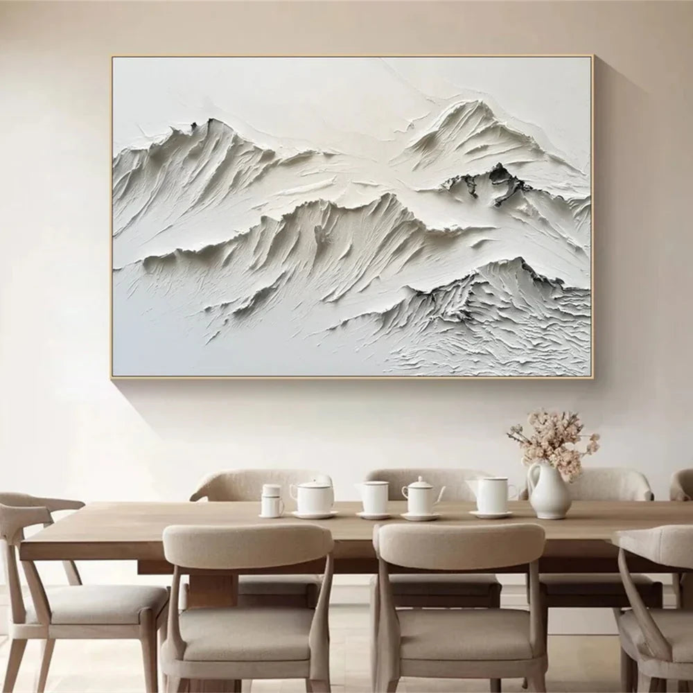 Black & White Minimalist Mountain Textured Canvas Art #BT010
