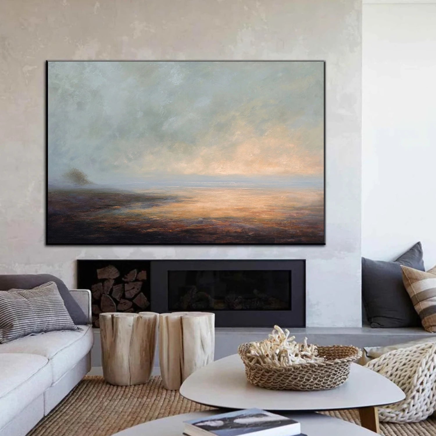 Abstract Ocean And Sky Canvas Art #OC175