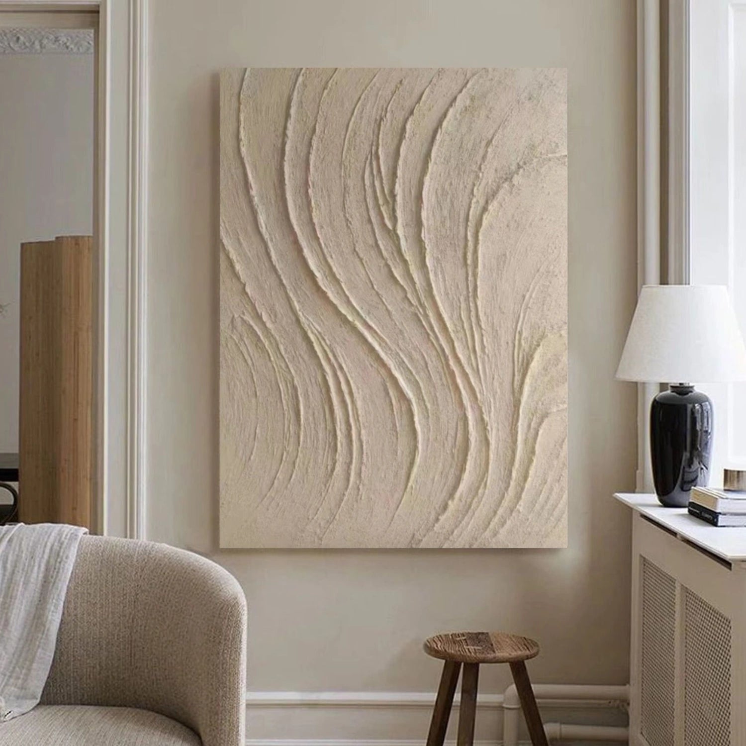 Beige Minimalist Textured Canvas Art #WM148