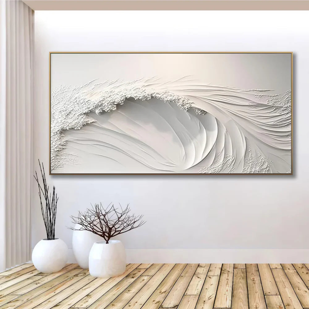 White Minimalist Ocean And Sky Textured Canvas Art #OC007
