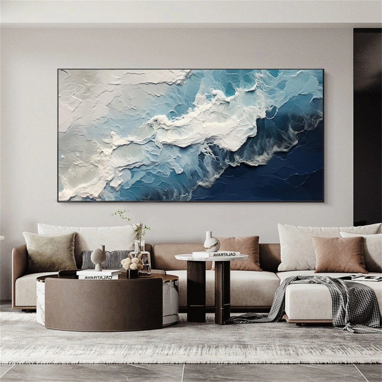 Abstract Ocean And Sky Textured Canvas Art #OC169
