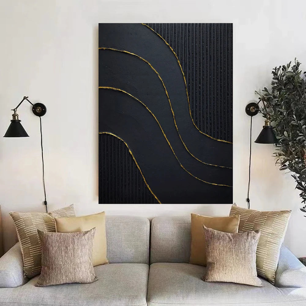 Black Minimalist Textured Canvas Art #WZ026