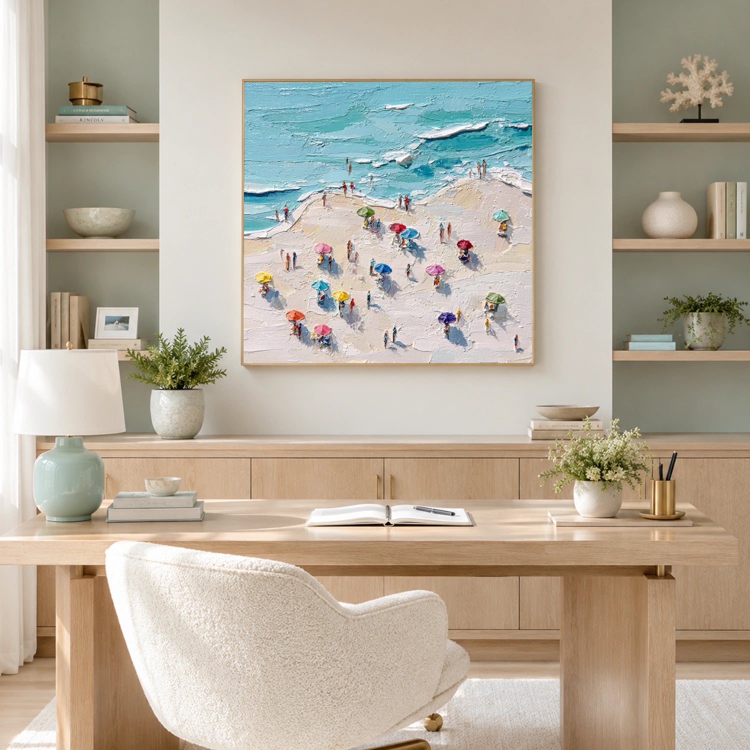 Abstract Ocean And Sky Textured Canvas Art #OC194