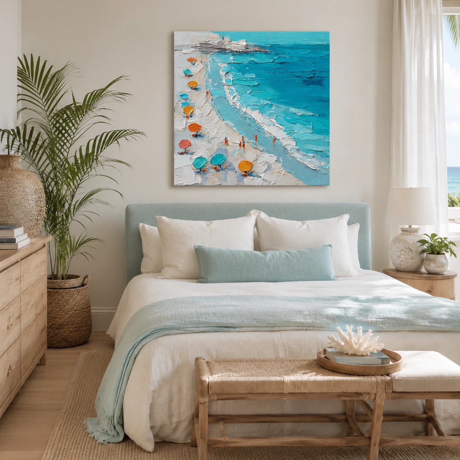 Abstract Ocean And Sky Textured Canvas Art #OC191