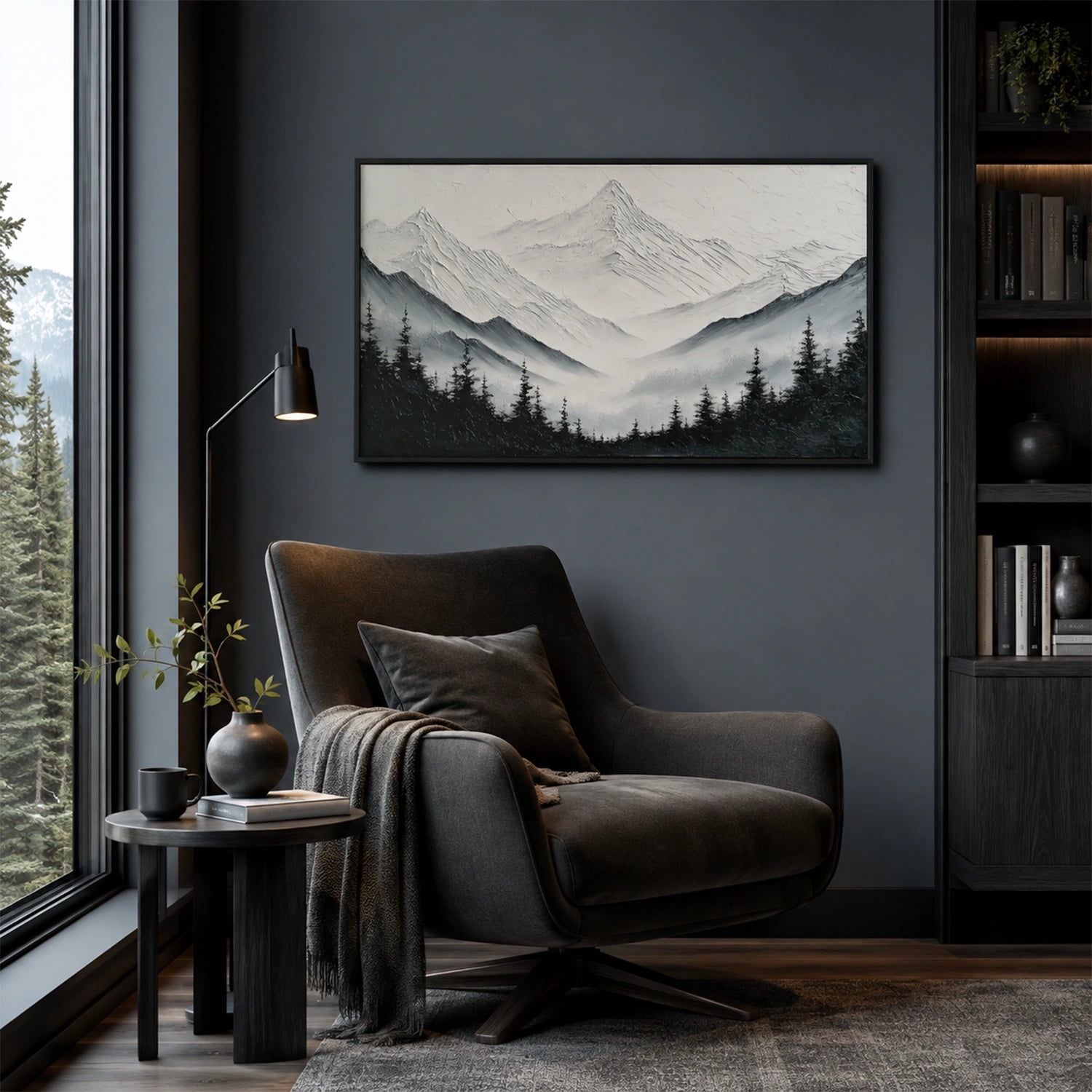 Black and White Abstract Mountain Textured Canvas Art #BT105