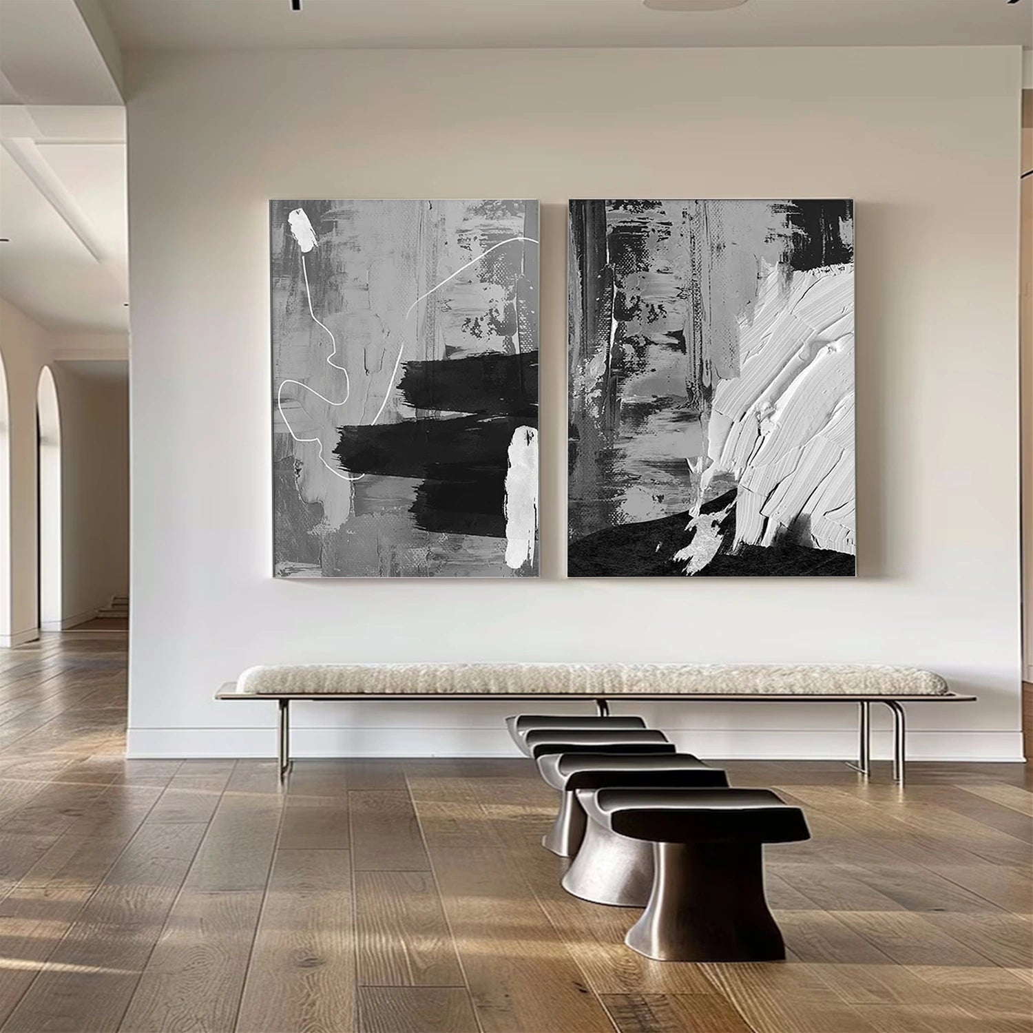 Black and White Minimalist Textured Canvas Art Set of 2 #WZ104