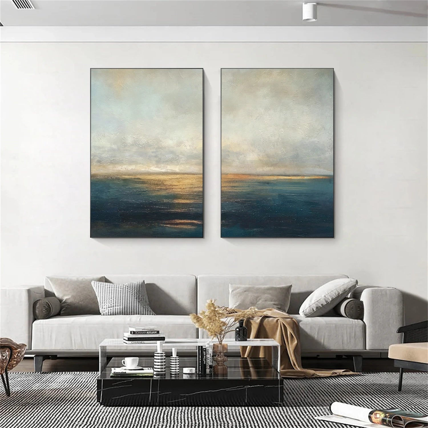 Blue and Gold Abstract Wall Art Set of 2 #VA213
