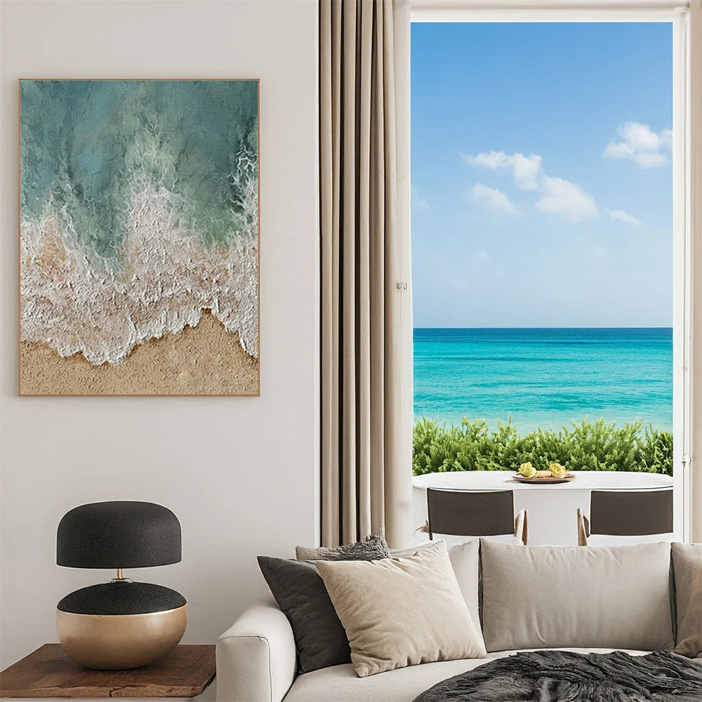 Abstract Ocean And Sky Textured Canvas Art #OC074