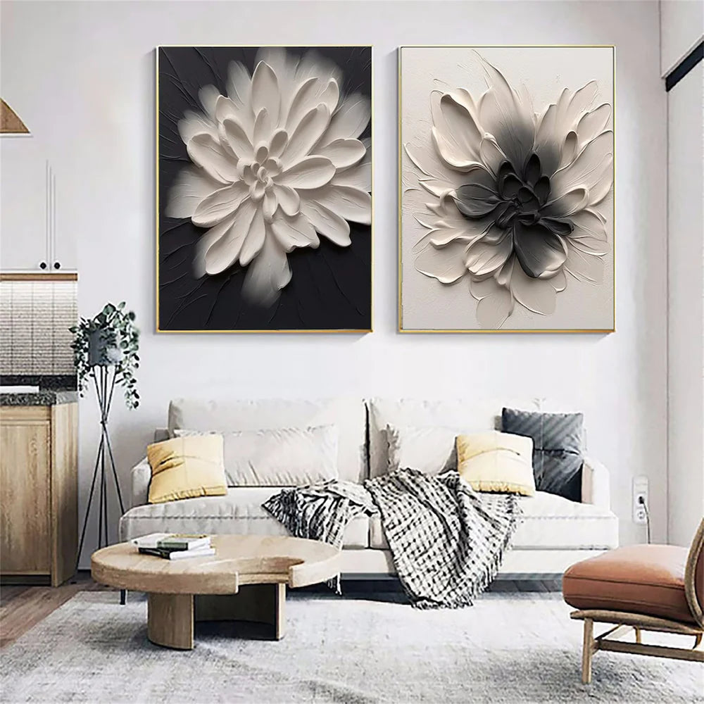 Minimalist Flower And Tree Textured Canvas Art Set of 2 #MF070