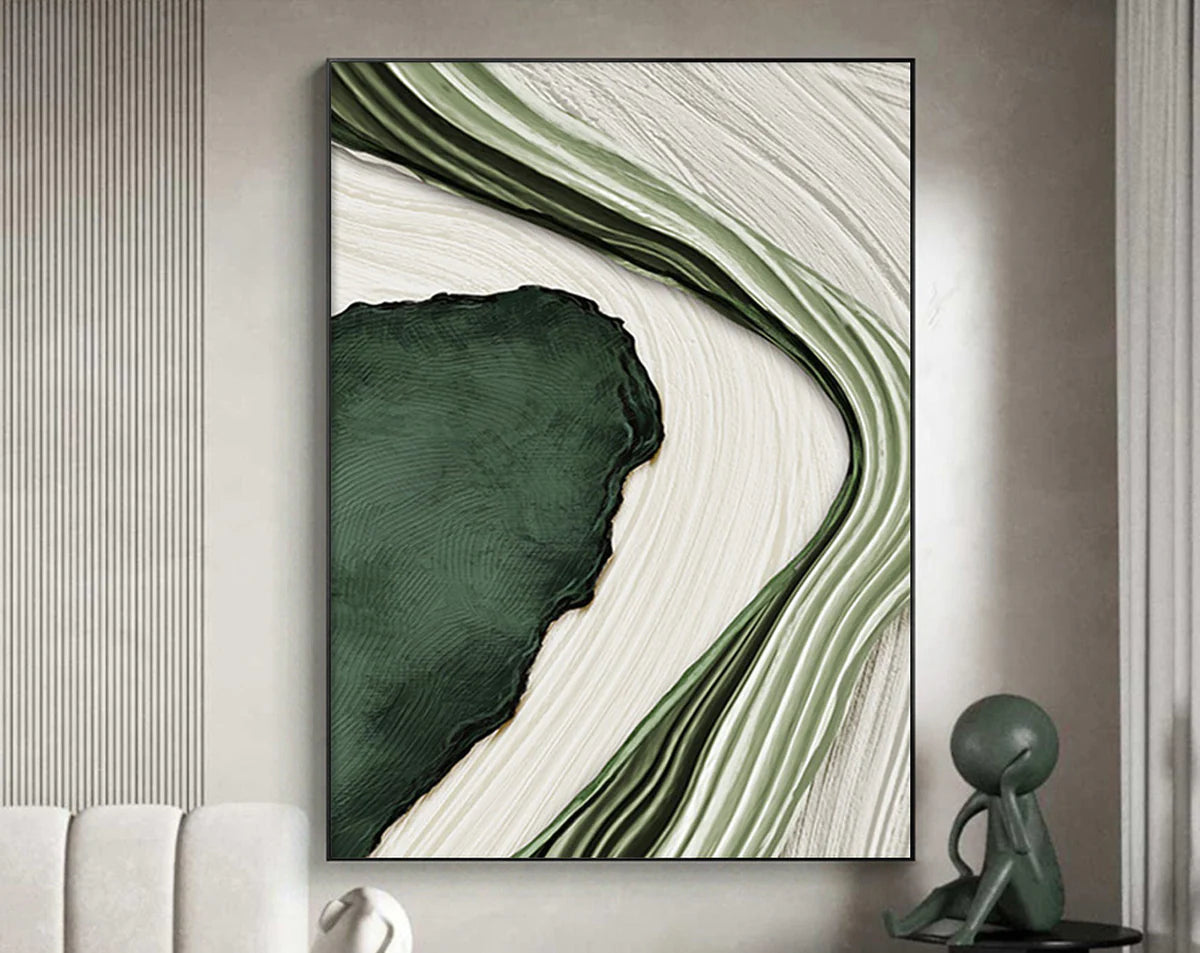 Green and White Minimalist Textured Wall Art #WM034