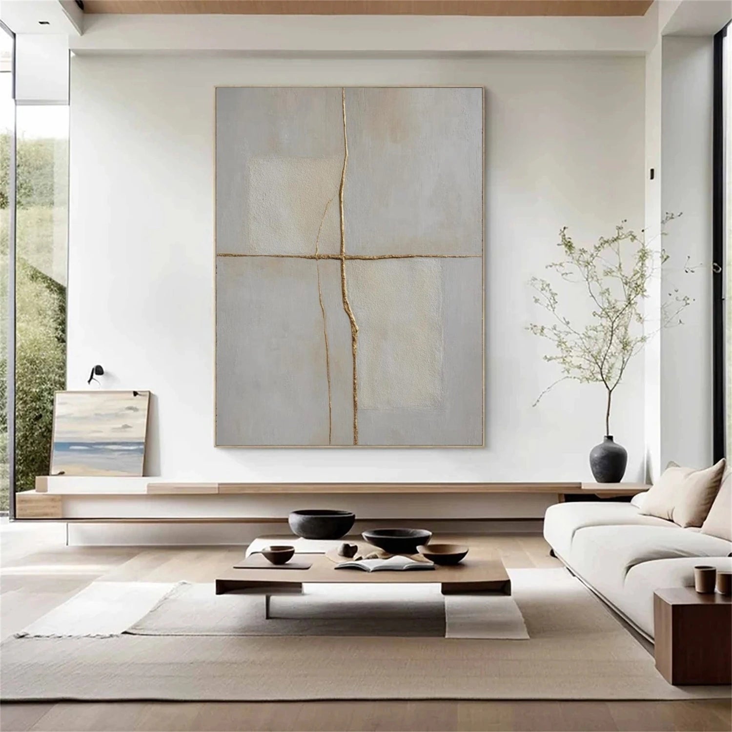 Beige and Grey Minimalist Textured Canvas Art #WM145