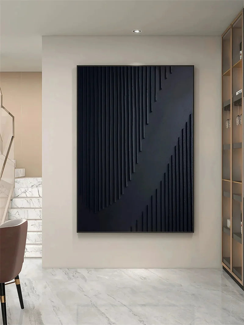 Black Minimalist Textured Canvas Art #WZ079