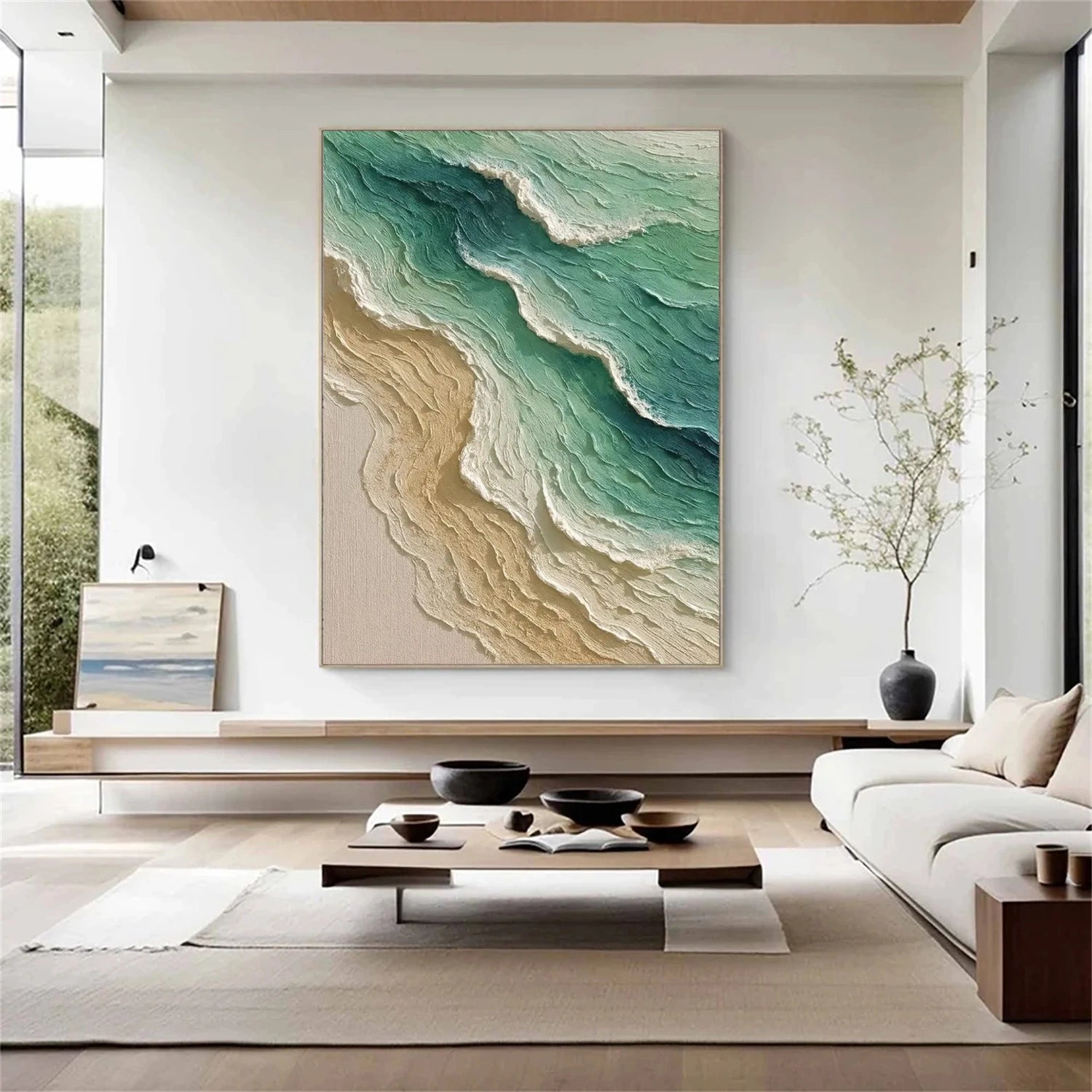Minimalist Ocean And Sky Textured Canvas Art #OC105