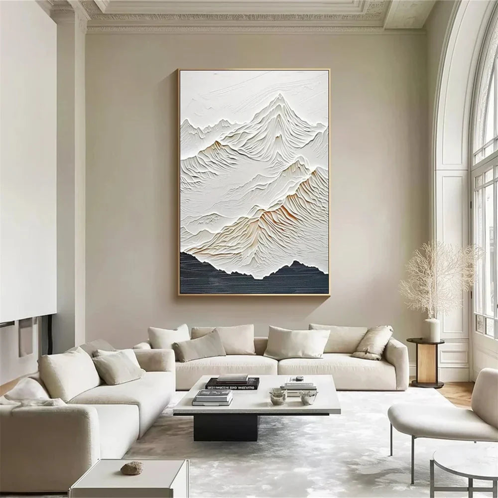 Black & White Minimalist Mountain Textured Canvas Art #BT004