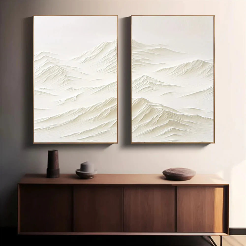 White Minimalist Mountain Textured Canvas Art Set of 2 #BT006
