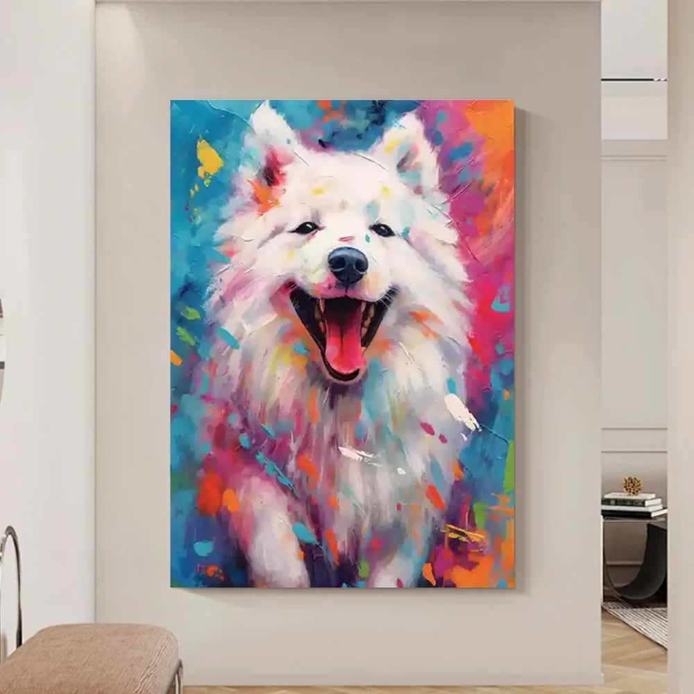 Colorful Abstract Animal Dog Textured Canvas Art #DW064