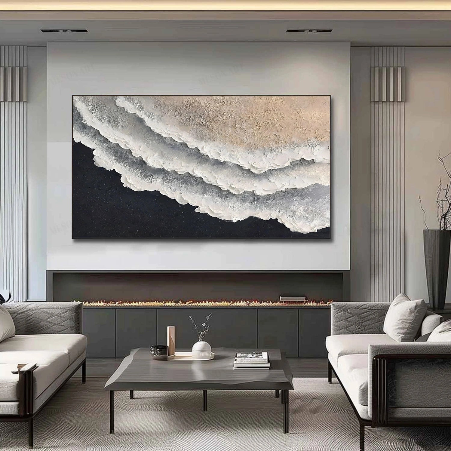 Minimalist Ocean And Sky Textured Canvas Art #OC166