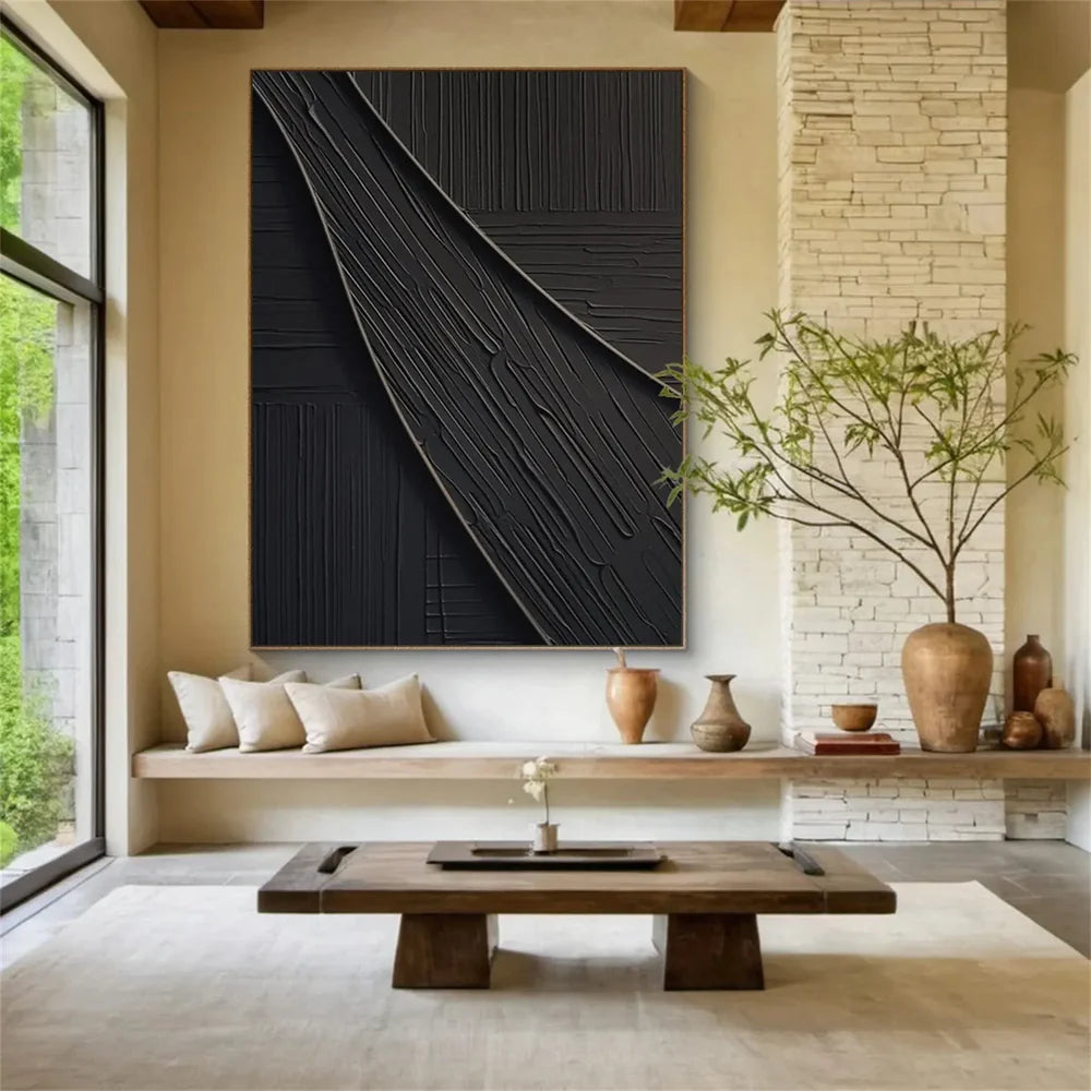 Black Minimalist Textured Canvas Art #WZ091