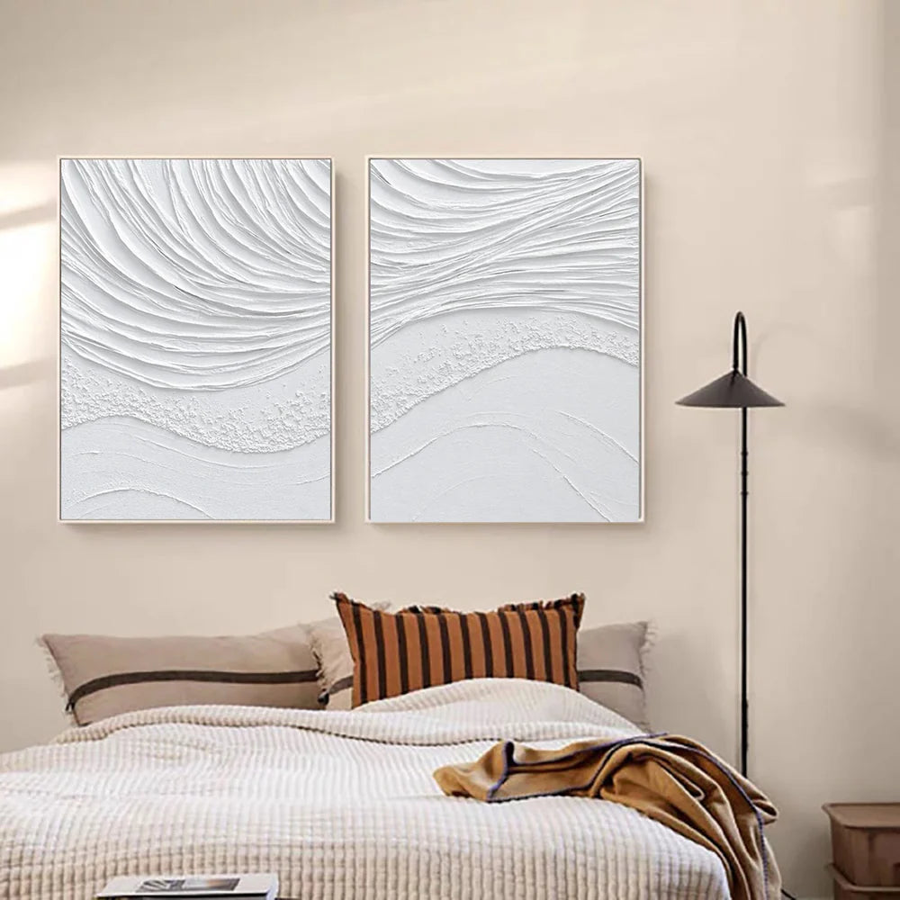 White Minimalist Textured Wall Art Set of 2 #WM017