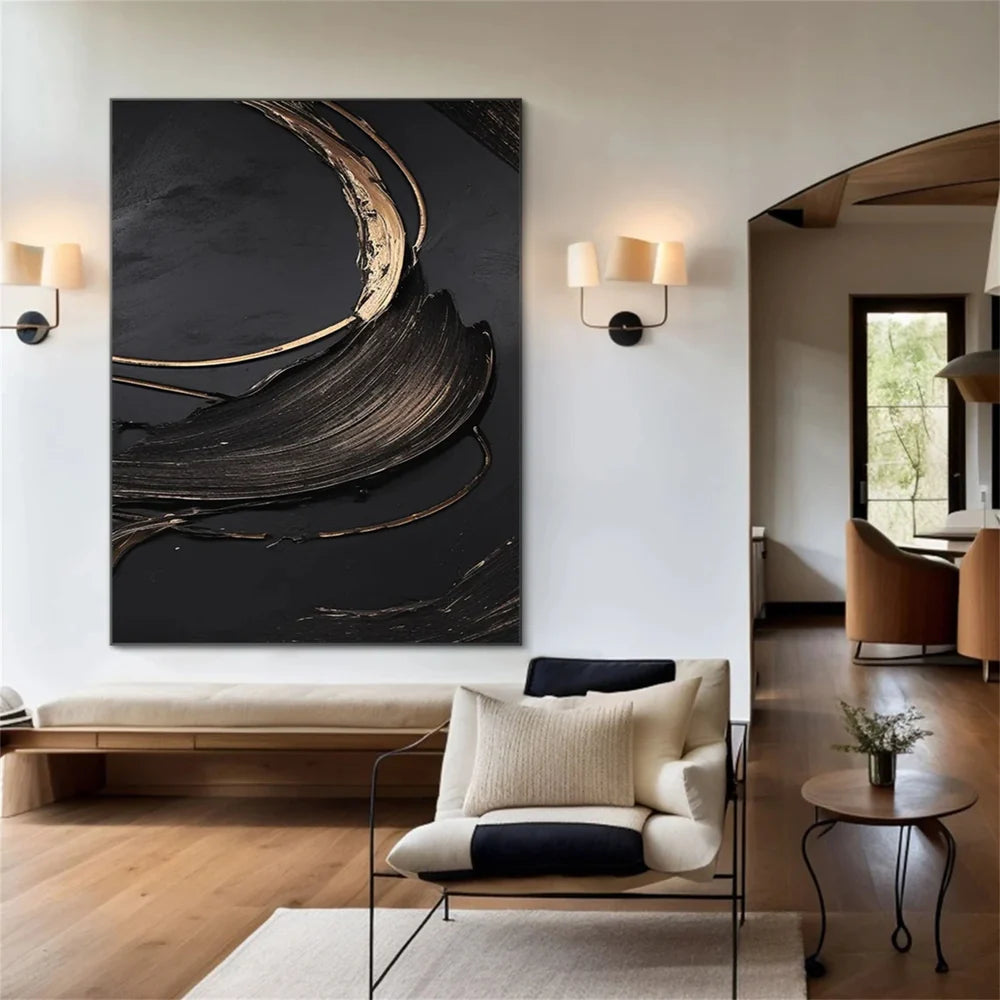 Black Minimalist Textured Canvas Art #WZ027